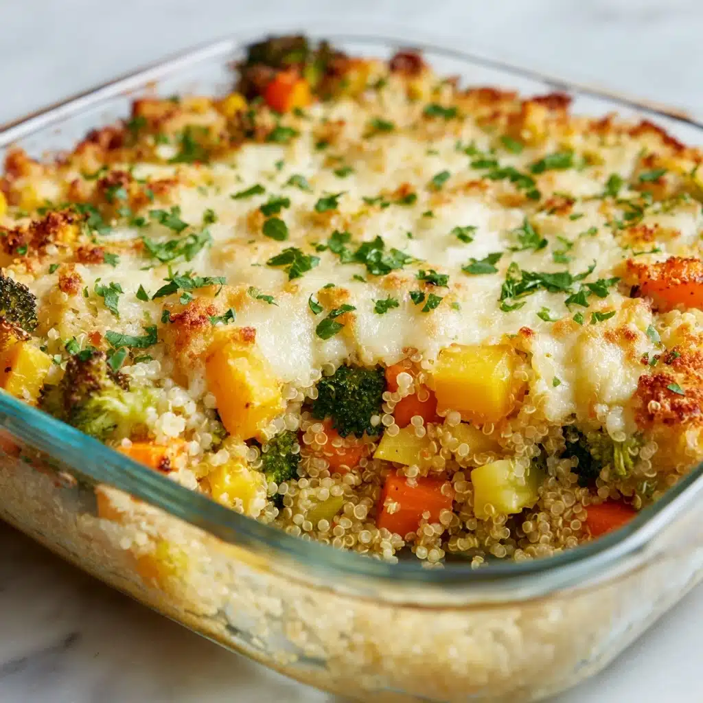 Pour the quinoa and vegetable mixture into a greased 9×13 inch casserole dish (or similar sized oven-safe dish) Recipe