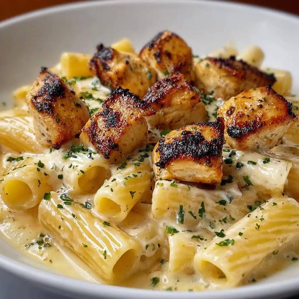 Creamy Garlic Butter Chicken and Rigatoni in Parmesan Sauce Recipe - Recipe Image