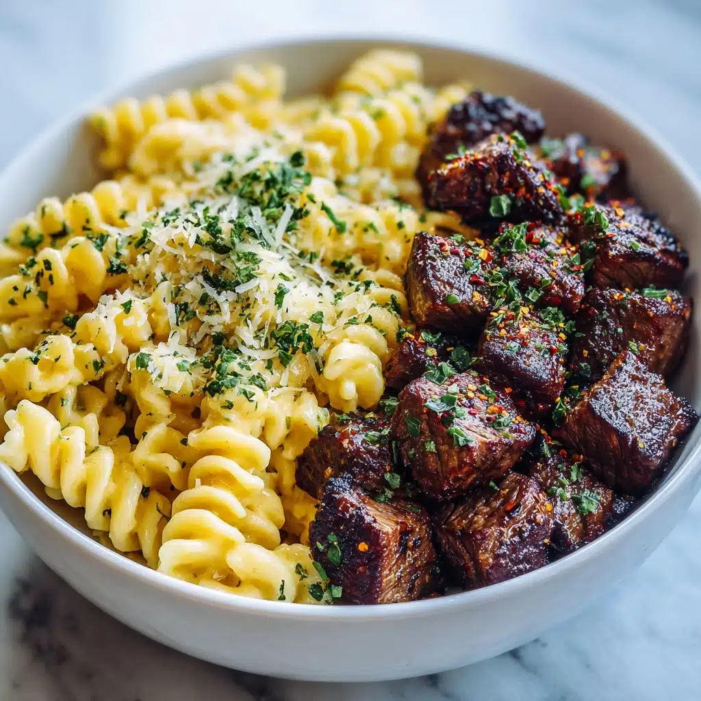 Garlic Butter Steak Bites & Cajun Alfredo Pasta Recipe