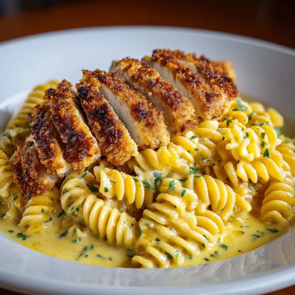 Creamy Garlic Parmesan Chicken with Cheesy Twisted Pasta Recipe - Recipe Image