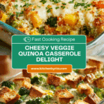 Pour the quinoa and vegetable mixture into a greased 9×13 inch casserole dish (or similar sized oven-safe dish) Recipe