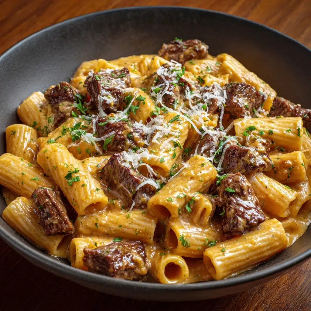 Creamy Garlic Beef Pasta Recipe - Recipe Image