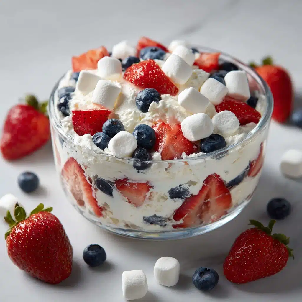Easy Red White and Blue Cheesecake Salad Recipe - Recipe Image