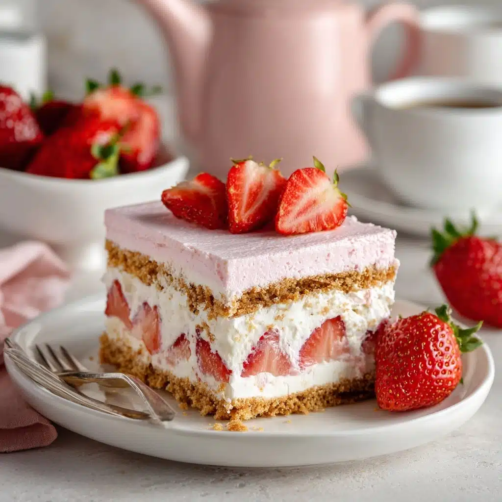 Strawberries and Cream Eclair Cake Recipe - Recipe Image