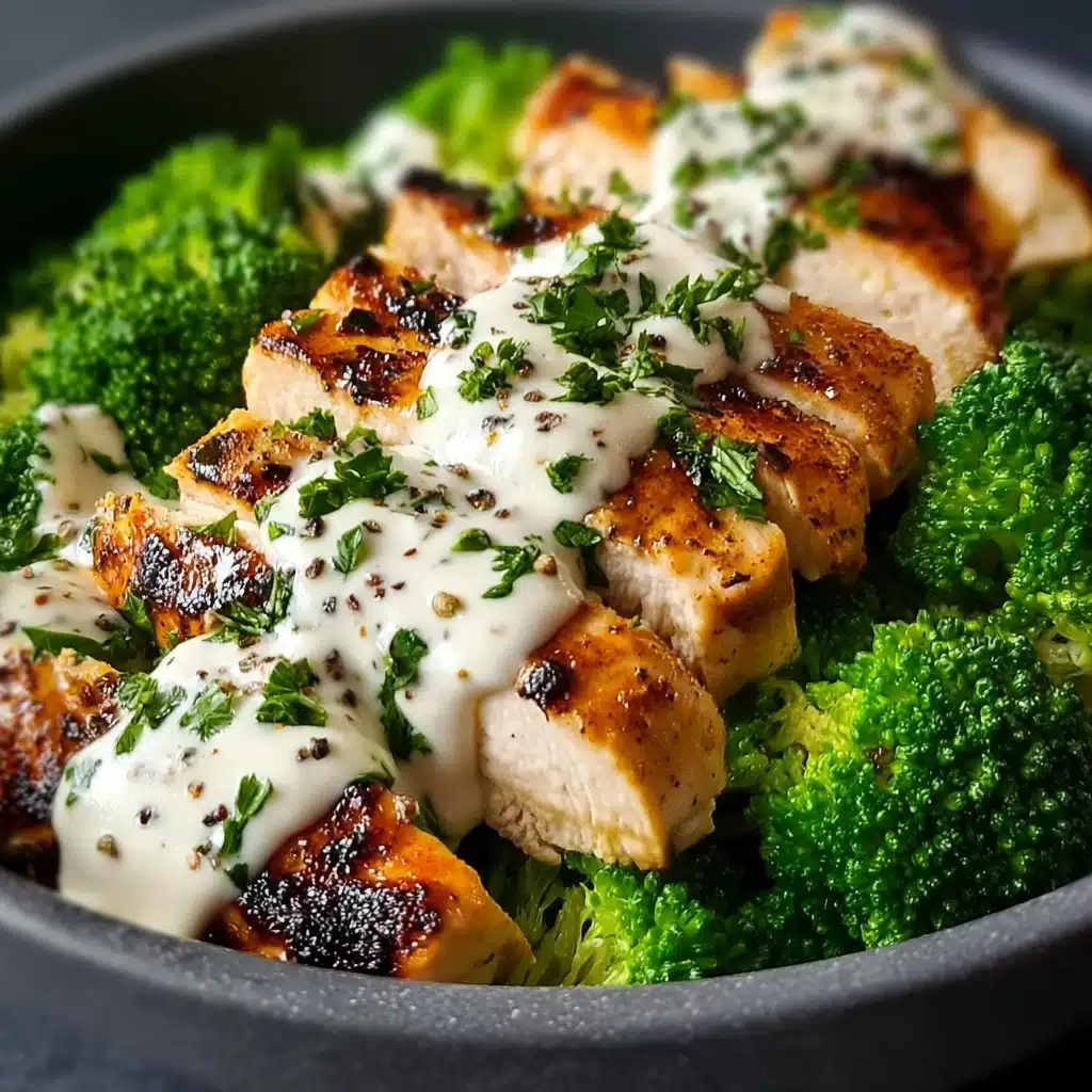 Grilled Chicken & Broccoli Bowls with Creamy Garlic Sauce Recipe