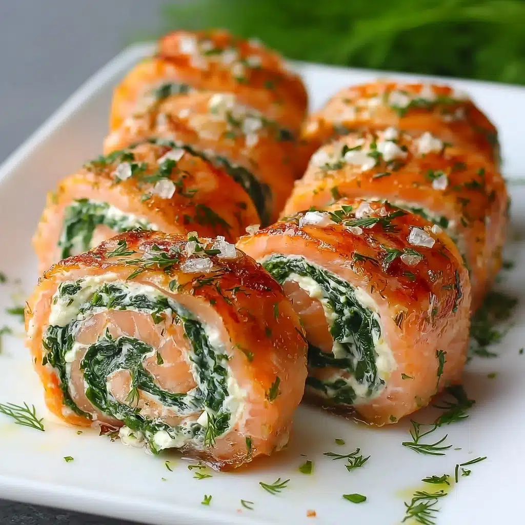 Spinach & Feta Stuffed Salmon Pinwheels Recipe - Recipe Image