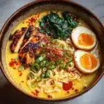 Fiery Chicken Ramen With Creamy Garlic Sauce Recipe