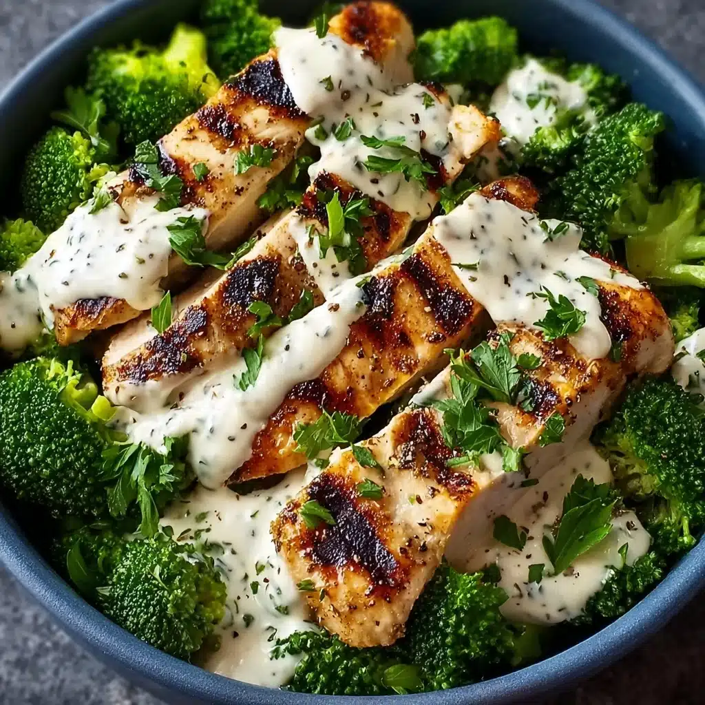 Grilled Chicken & Broccoli Bowls with Creamy Garlic Sauce Recipe - Recipe Image