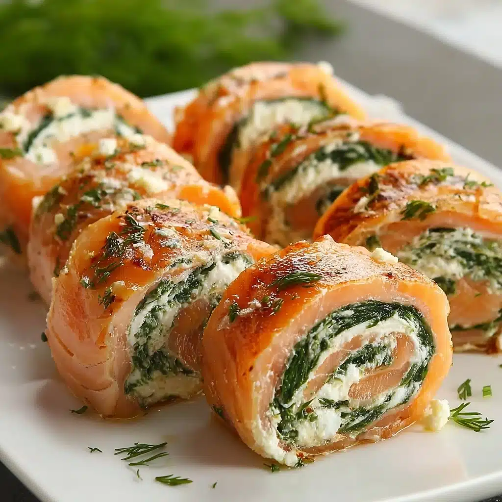 Spinach & Feta Stuffed Salmon Pinwheels Recipe - Recipe Image