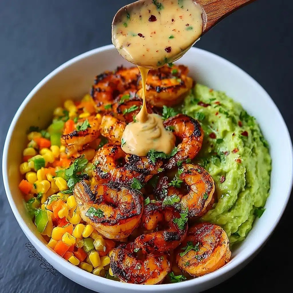 Grilled Shrimp Bowl with Avocado, Corn Salsa & Creamy Sauce Recipe