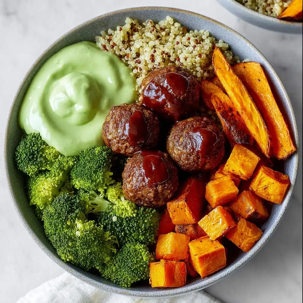 Barbecue Meatball Bowls with Avocado Goddess Sauce Recipe