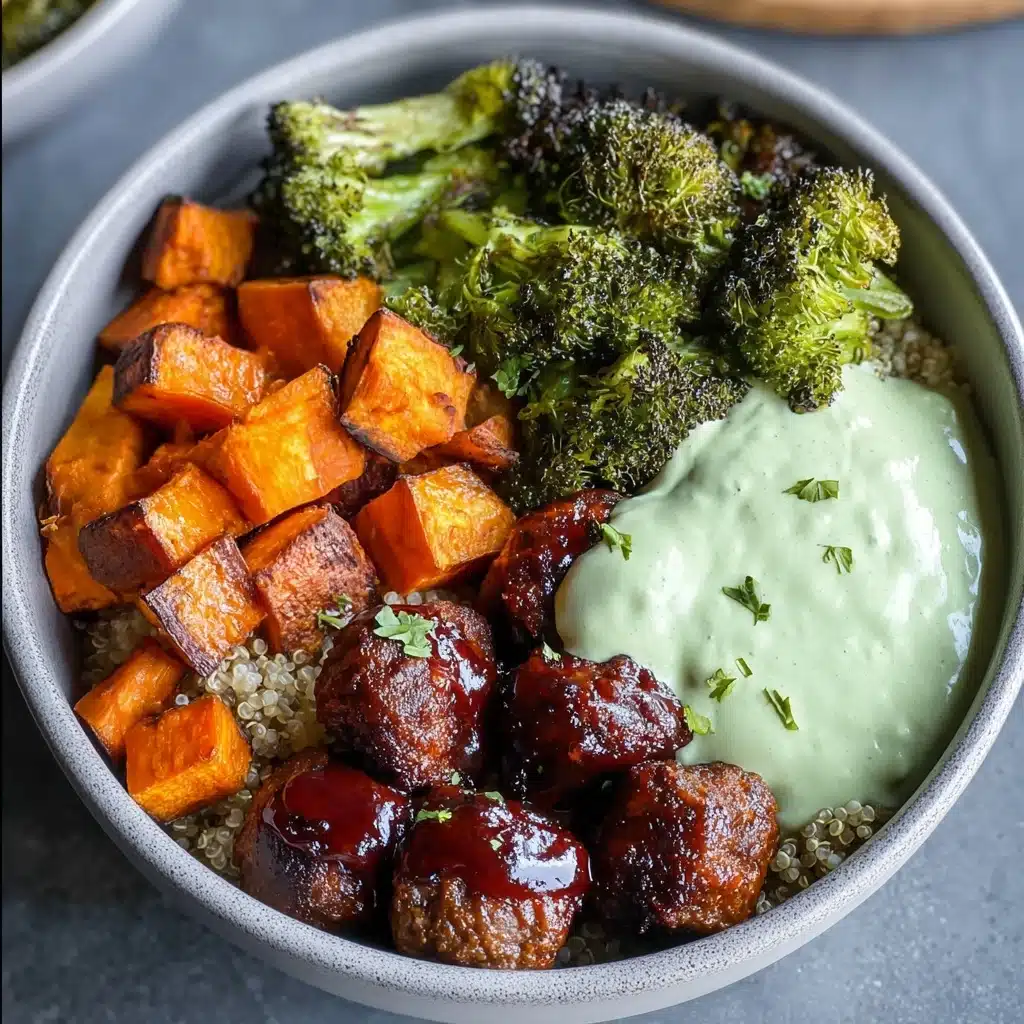 Barbecue Meatball Bowls with Avocado Goddess Sauce Recipe - Recipe Image