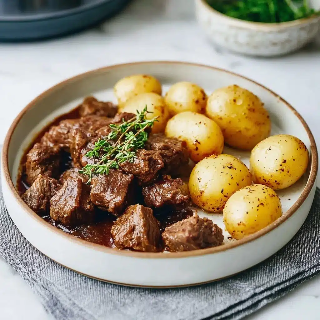 crockpot garlic butter beef bites with potatoes Recipe - Recipe Image