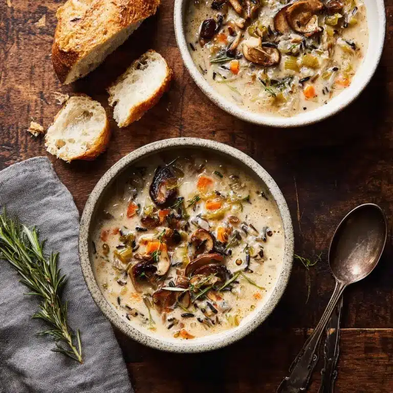 Creamy Wild Rice Chicken Soup with Roasted Mushrooms Recipe