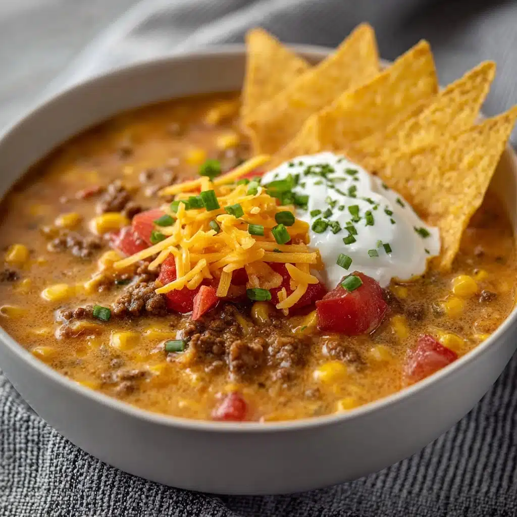 Creamy Cheesy Ground Beef Taco Soup Recipe - Recipe Image