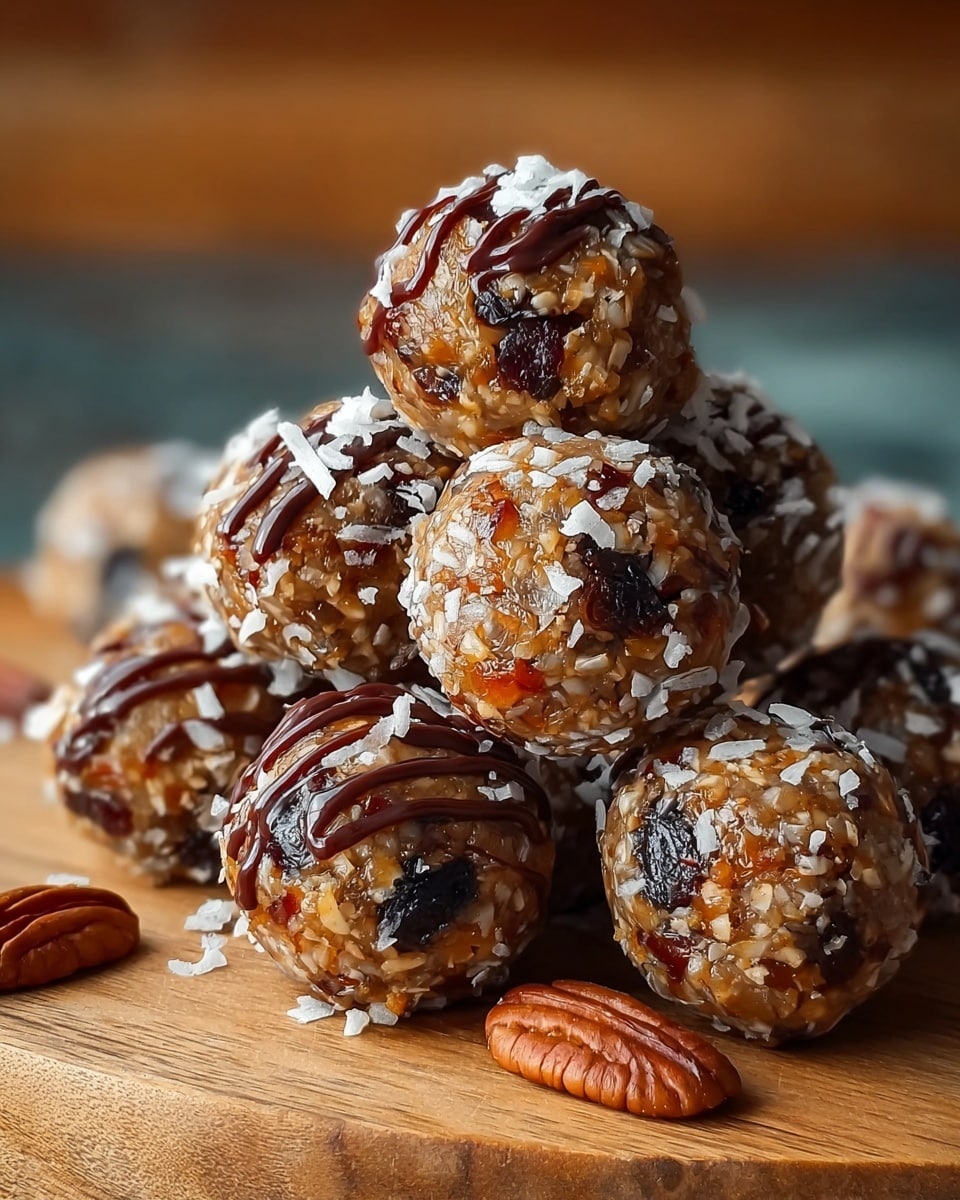 A close-up image shows seven round clusters arranged closely together on a white plate set on a white marbled surface. Each cluster has two layers: a base layer made of finely chopped light brown nuts mixed with small dark bits and some white flakes giving it a coarse texture, and a top layer consisting of a glossy, dark brown pecan half pressed into each cluster. The clusters have an uneven texture due to the nut pieces, while the pecans are smooth and shiny, standing out visually from the rough base. photo taken with an iphone --ar 4:5 --v 7