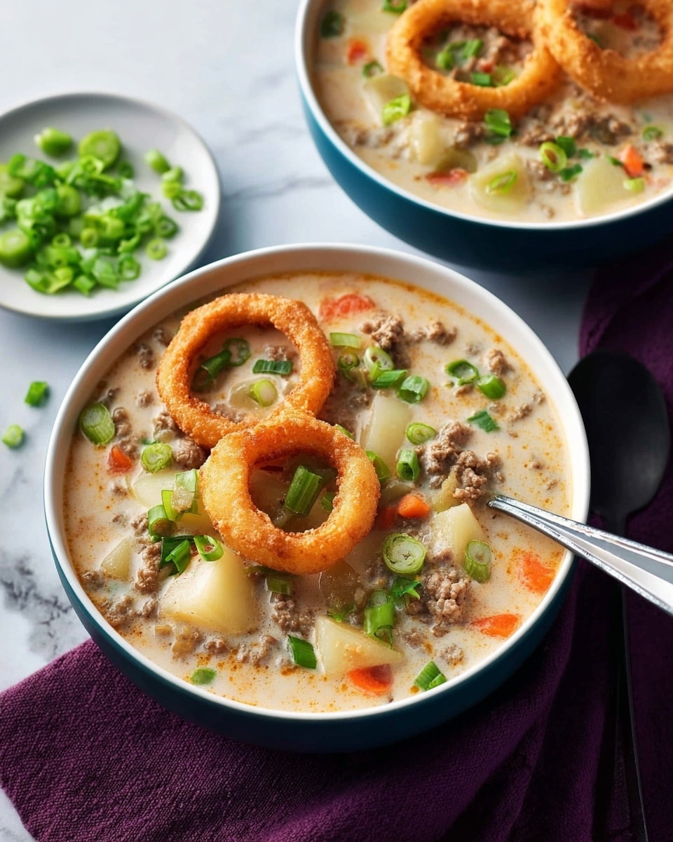 A white pot with orange handles is filled with creamy thick soup that has small pieces of orange, green, and white vegetables mixed throughout. A woman's hand holds a white spoon inside the pot, slightly lifting the soup, showing its smooth and rich texture. The pot sits on a folded light-colored cloth over a white marbled surface. The lighting highlights the warm and comforting look of the soup. photo taken with an iphone --ar 4:5 --v 7