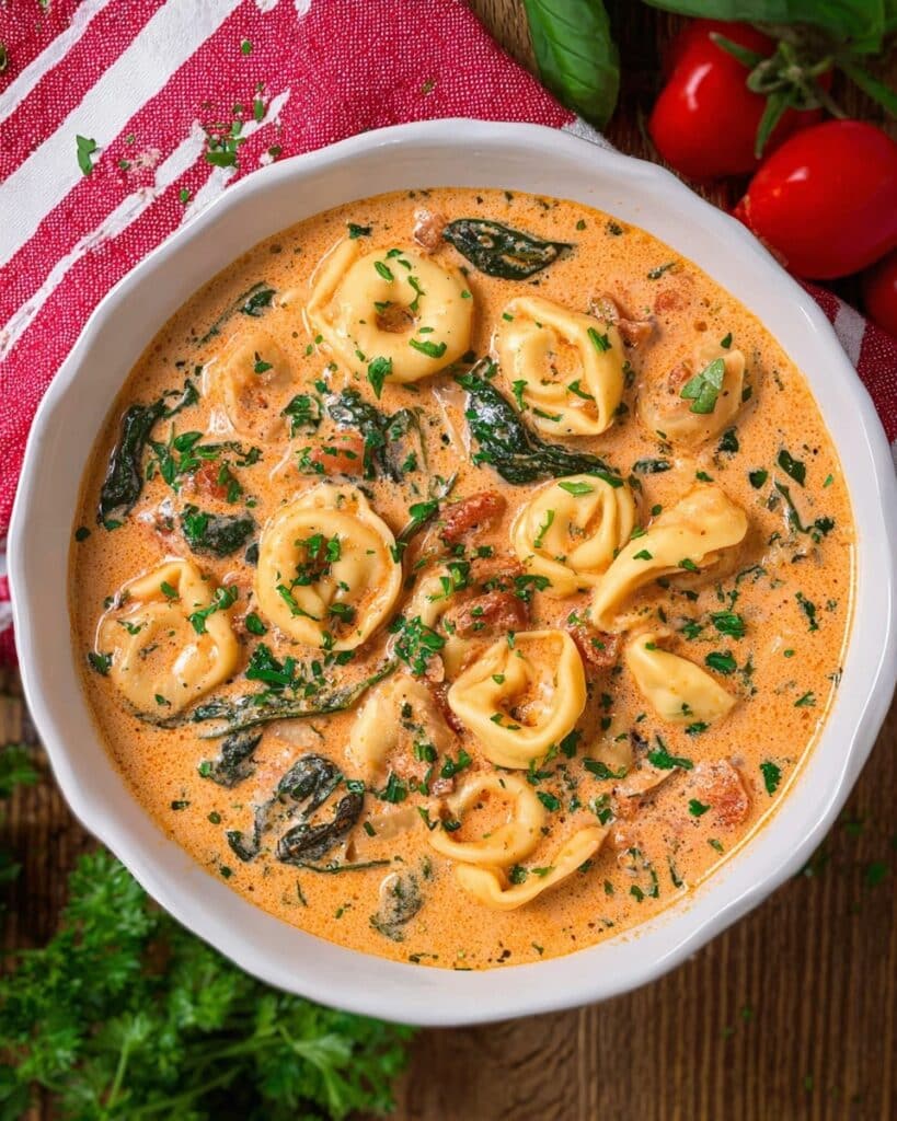 Tortellini Soup with Spinach and Sun-Dried Tomatoes Recipe