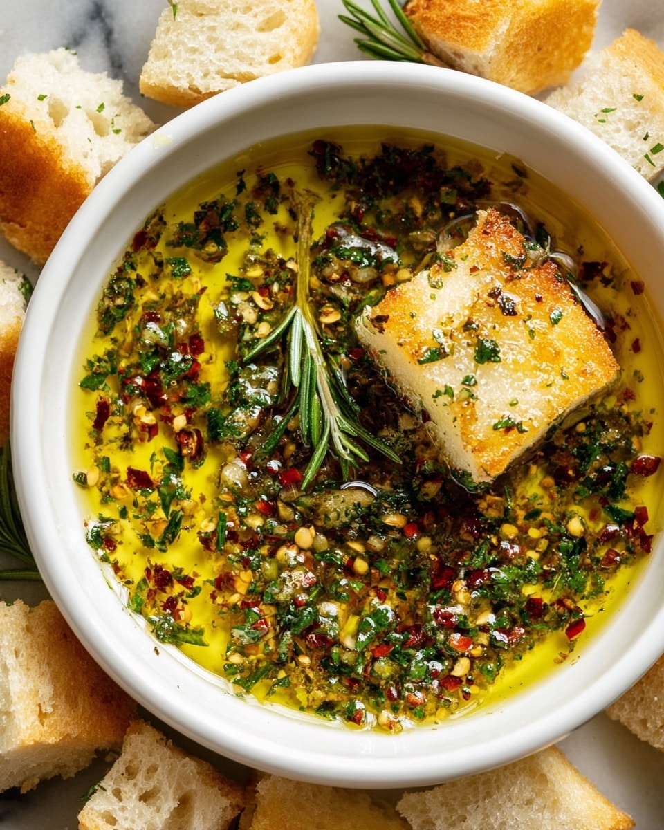 A white shallow bowl holds a mixture that looks like a sauce or dressing with a golden-yellow olive oil base, finely minced white garlic pieces, and small red chili flakes scattered throughout. The texture is oily and slightly chunky from the garlic and spices. In the bowl, a silver spoon with an ornate handle rests partly submerged in the mixture. Around the bowl on a white marbled surface, there are whole garlic cloves and chunks of pale yellow cheese placed casually. A metal grater and a small wooden bowl with chili flakes are also partly visible near the edges. Photo taken with an iphone --ar 4:5 --v 7