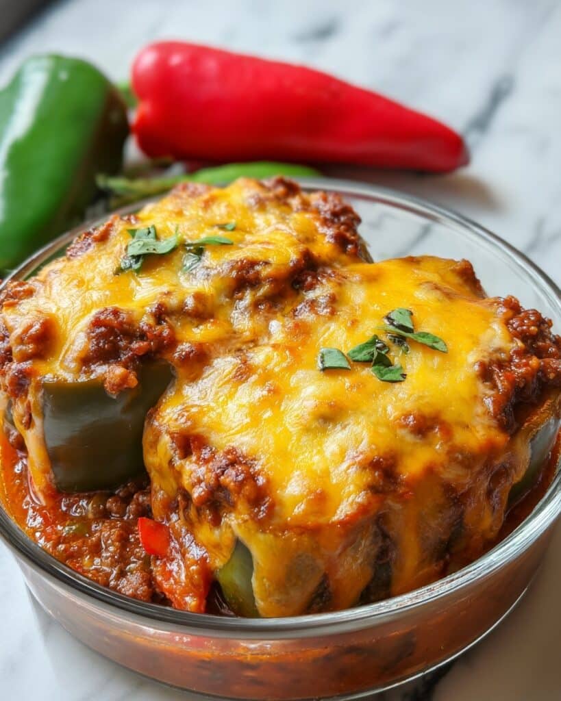 Baked Chili Rellenos with Cheesy Filling and Spicy Tomato Sauce Recipe