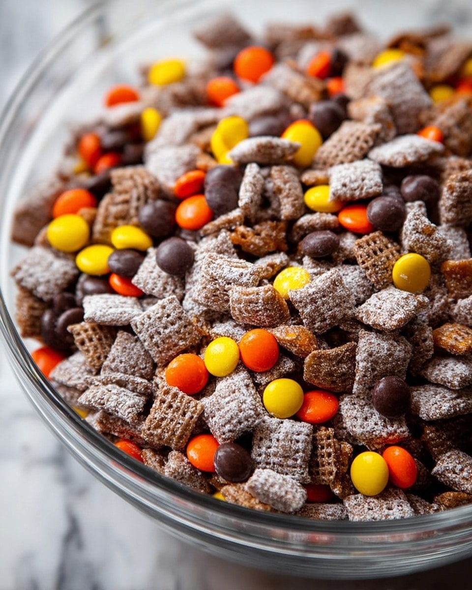 A white bowl filled with many square cereal pieces covered in a light white powder, with bright red and yellow candy-coated chocolates scattered throughout. Behind it, there is a larger clear glass bowl filled with the same cereal and candy mix. The setting has a soft white marbled surface underneath, creating a clean and bright look. photo taken with an iphone --ar 4:5 --v 7