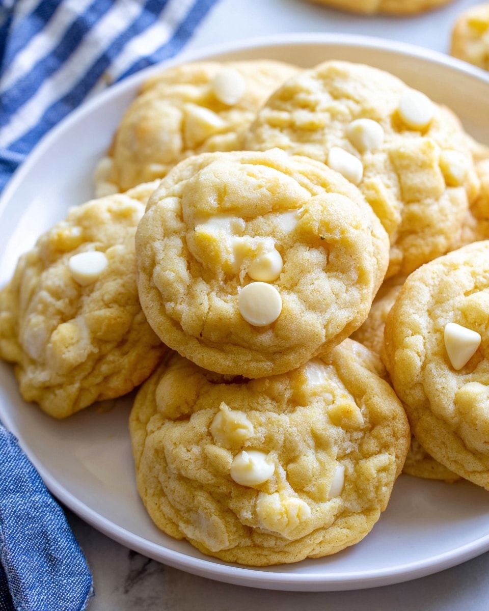 Nine round cookies with a light golden color and soft texture are arranged in three rows on a baking sheet lined with brown parchment paper. Each cookie has small, scattered white chips mixed inside, giving them a slightly bumpy surface. The cookies have lightly browned edges and a slightly cracked top, suggesting they are freshly baked. The baking sheet covers most of the image and sits on a white marbled surface. photo taken with an iphone --ar 4:5 --v 7