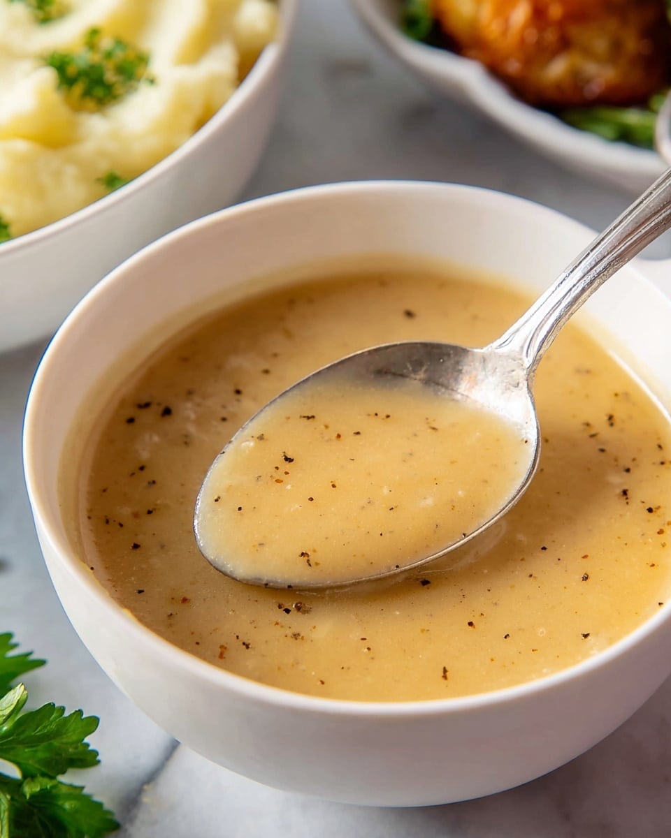 A white plate holds a single large mound of creamy mashed potatoes with a slightly lumpy texture, topped with a pool of melted butter that has a golden-yellow color and is spreading across the surface. The mashed potatoes have small black specks of freshly ground black pepper scattered on top. The background is a white marbled texture with partial views of other dishes blurred in the distance. Photo taken with an iphone --ar 4:5 --v 7