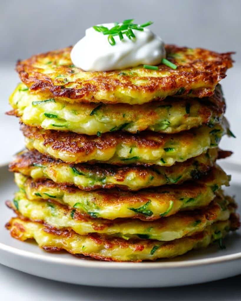 Rustic Crispy Zucchini Pancakes with Creamy Sour Finish Recipe