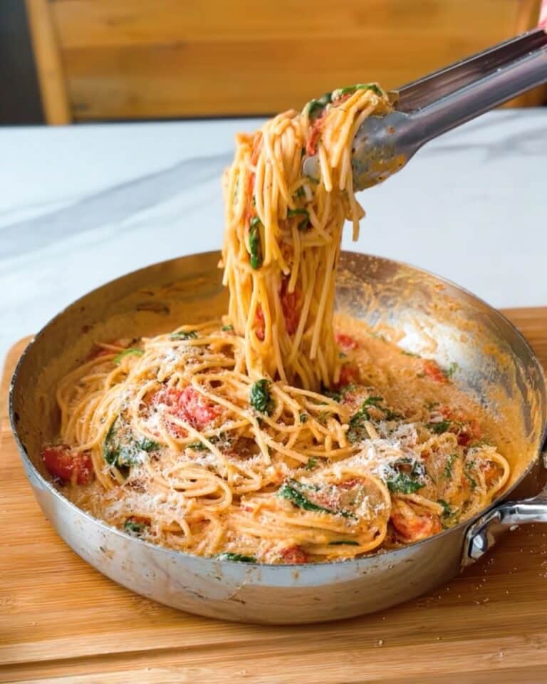 One-Pan Creamy Garlic Tomato Spaghetti Recipe