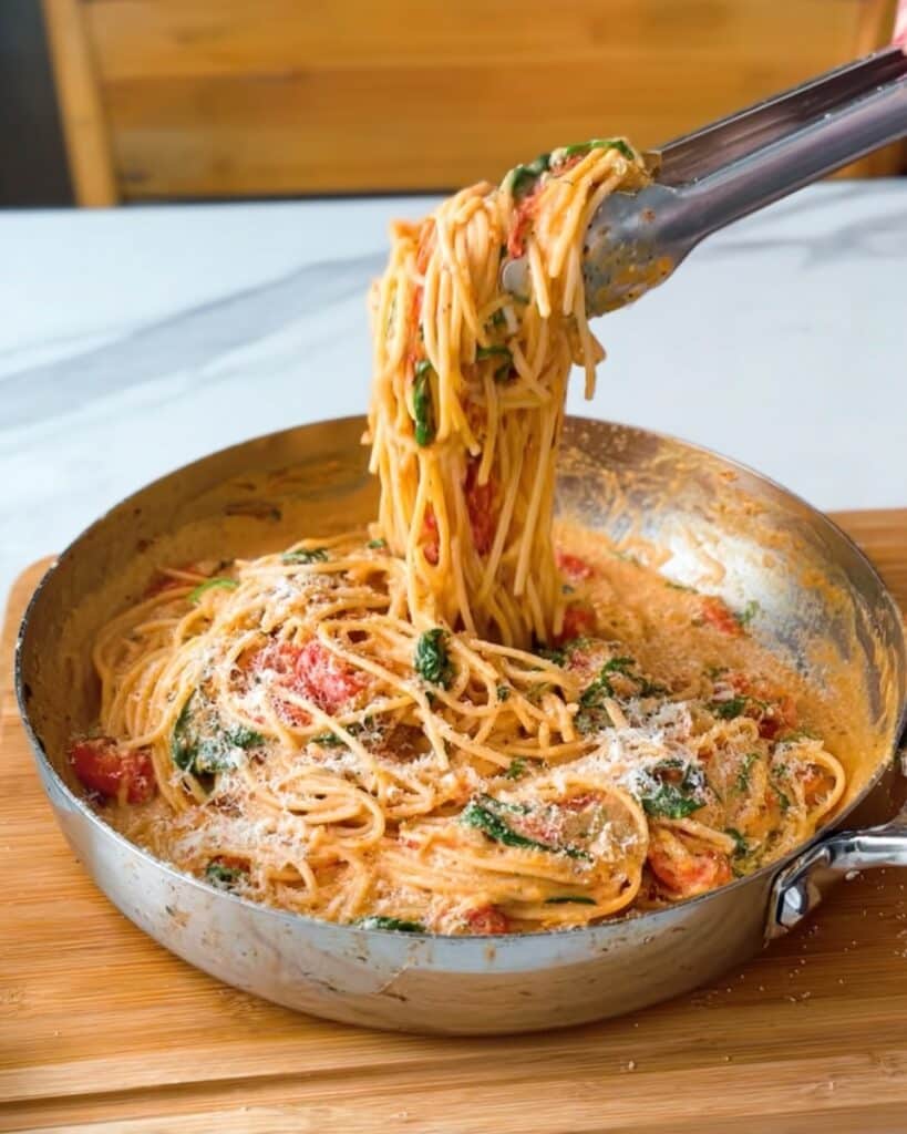 One-Pan Creamy Garlic Tomato Spaghetti Recipe