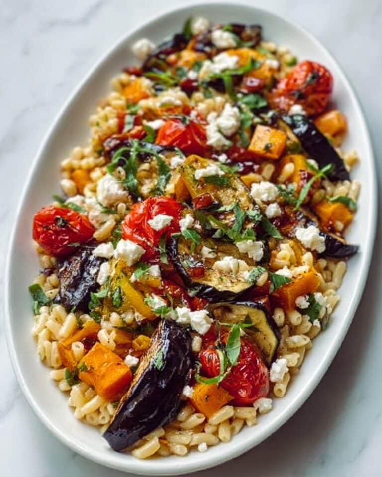 Mediterranean Orzo Salad with Fire-Roasted Vegetables, Fresh Herbs &amp; Creamy Feta Recipe