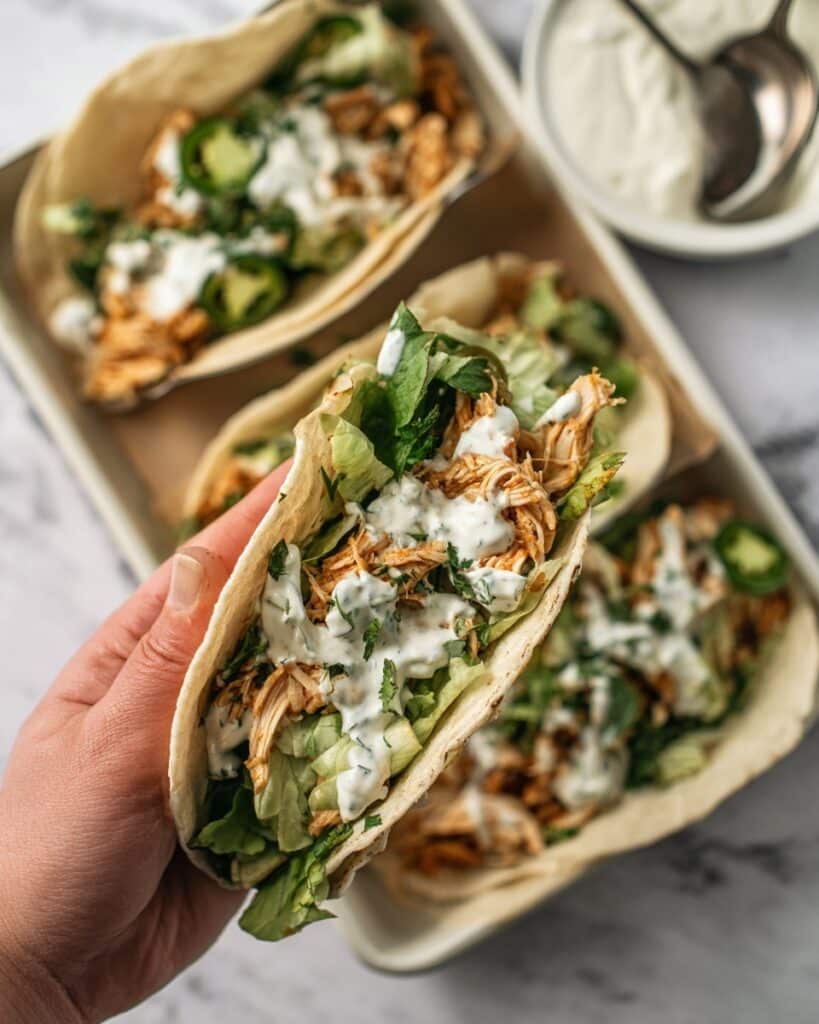 Shredded Chicken Tacos with Creamy Chimichurri Sauce Recipe