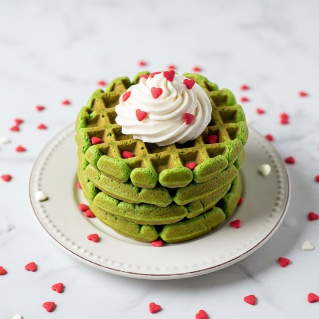 A silver fork holds three bright green slices of fruit stacked together, each slice smooth and fresh in texture. On top of the fruit layers is a small dollop of white cream that looks soft and fluffy, crowned with a tiny shiny red heart-shaped decoration. The background is a white marbled texture, with more green fruit slices stacked on a white plate blurred in the distance. There is a clear glass filled with dark liquid at the bottom of the image. Photo taken with an iphone --ar 4:5 --v 7