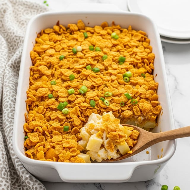 Cheesy Potatoes Casserole with Cornflake Topping Recipe