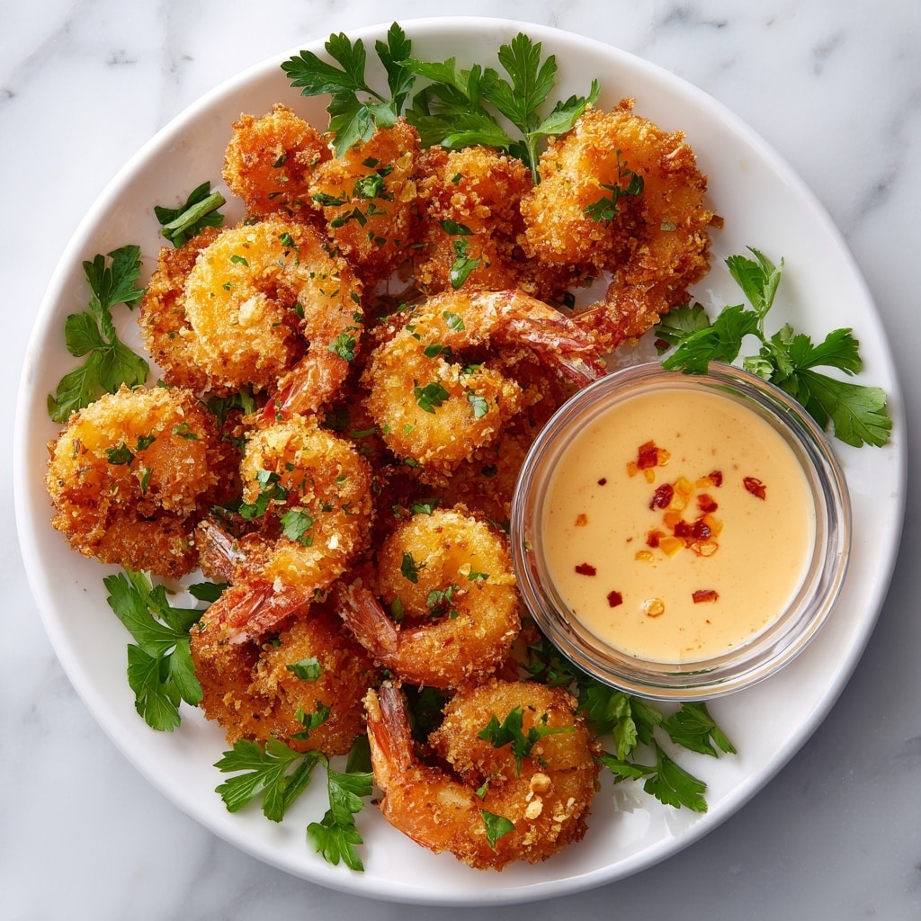 The image shows a close-up of a pile of small, crispy fried shrimp on a white plate. Each shrimp is coated with a rough, golden-brown batter that looks crunchy and well-fried, with a slightly uneven texture that adds to the crispiness. The shrimp pieces vary in shape but are all bite-sized. In the background, there is a small white bowl filled with a creamy, light-colored dipping sauce, slightly out of focus. The whole scene is set on a white marbled surface. photo taken with an iphone --ar 4:5 --v 7