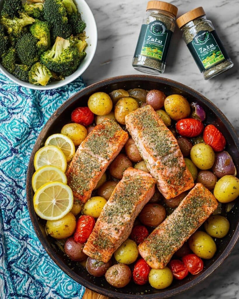 Za’atar Garlic Salmon with Roasted Vegetables Recipe