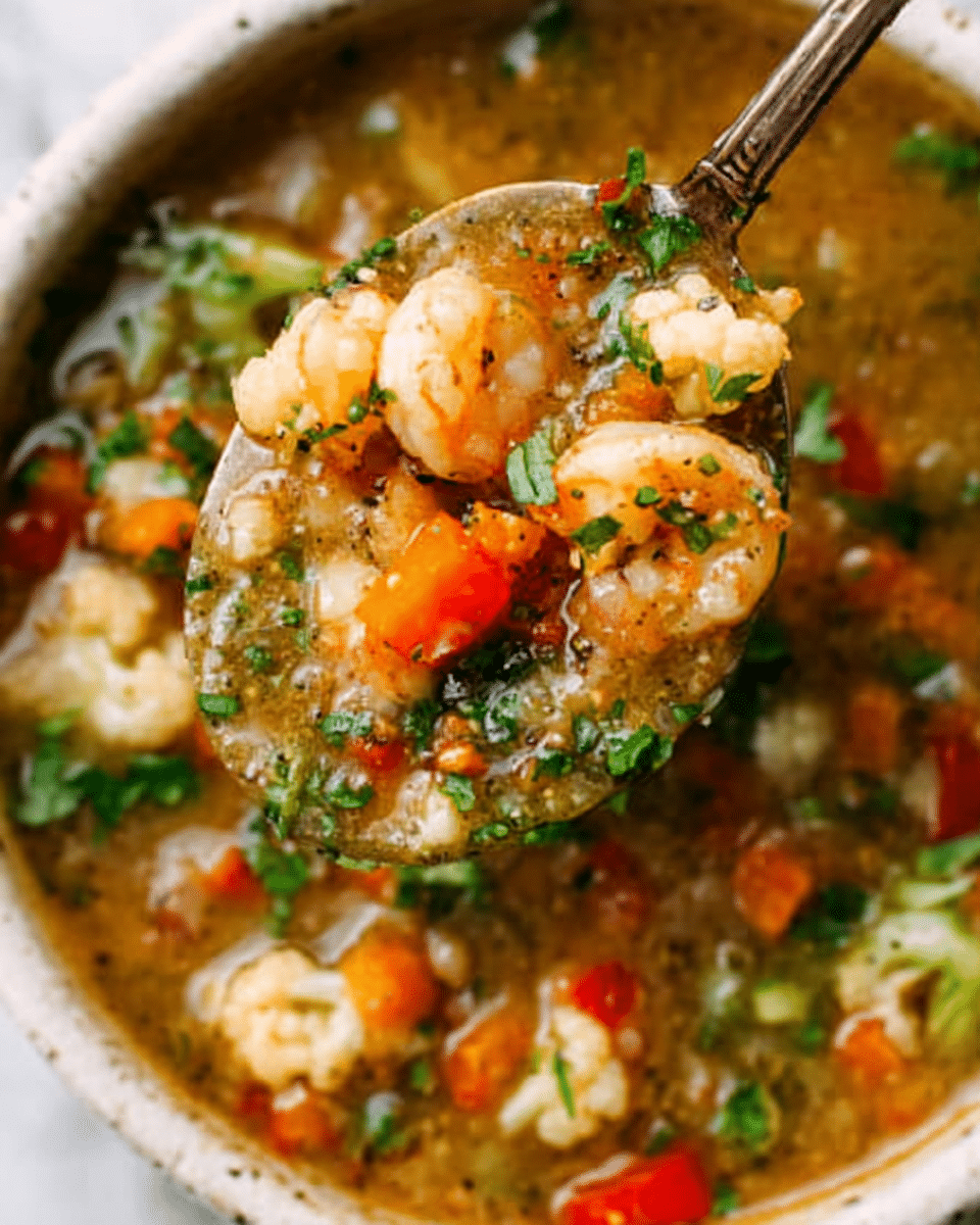 The image shows a white bowl filled with thick soup that has many layers. The bottom layer is a light green broth with some herbs and small red bits. On top of this, there are pieces of vegetables like bright orange carrots, green beans, and some small red peppers. There are also crumbly white pieces that look like cheese sprinkled across the soup. A silver spoon is resting on the right side inside the bowl. The bowl is placed on a white marbled surface with a folded grey cloth nearby. Photo taken with an iphone --ar 4:5 --v 7