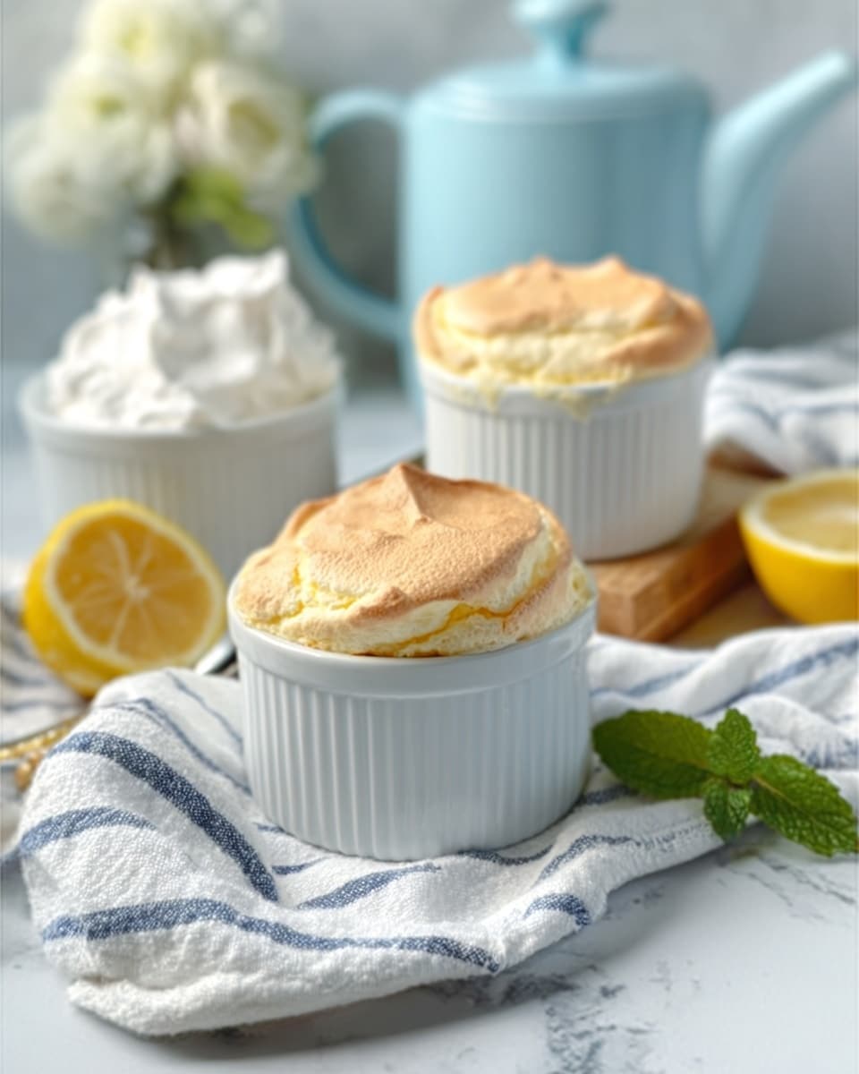 The image shows a white bowl filled with a lemon meringue dessert. The bottom layer is a shiny, bright yellow lemon filling visible through a round bite taken from the top. Above the lemon layer, there is a thick, fluffy meringue topping that is light golden brown on the peaks and white on the softer parts inside. The meringue looks soft and slightly toasted, creating a contrast in texture. Next to the bowl, there are two lemon halves with bright yellow skin and white marbled surface underneath. The scene is bright and fresh. photo taken with an iphone --ar 4:5 --v 7