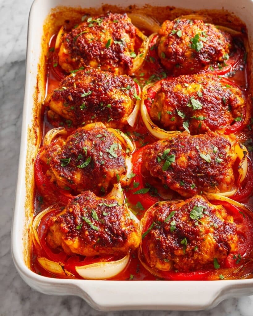 Baked Spiced Chicken Thighs with Tomato and Onion Recipe