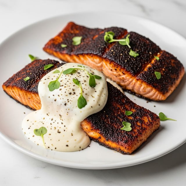 Blackened Salmon in the Oven with Creamy Dill Sauce Recipe
