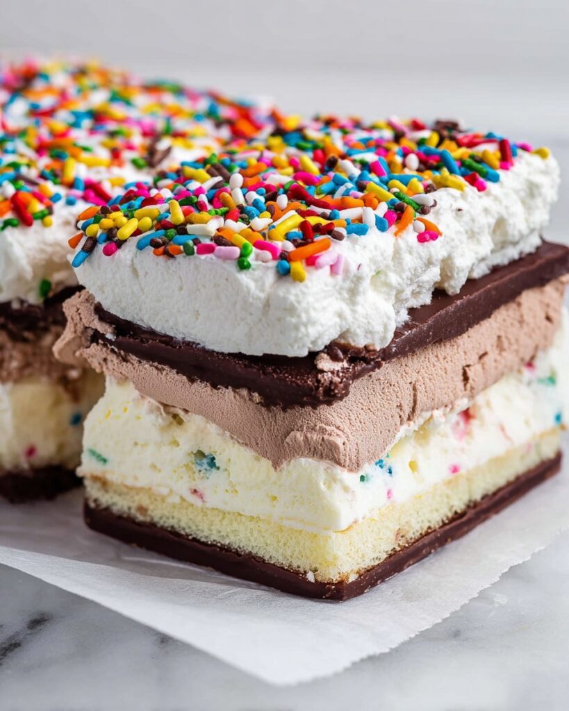 Ice Cream Sandwich Cake with Hot Fudge and Sprinkles Recipe