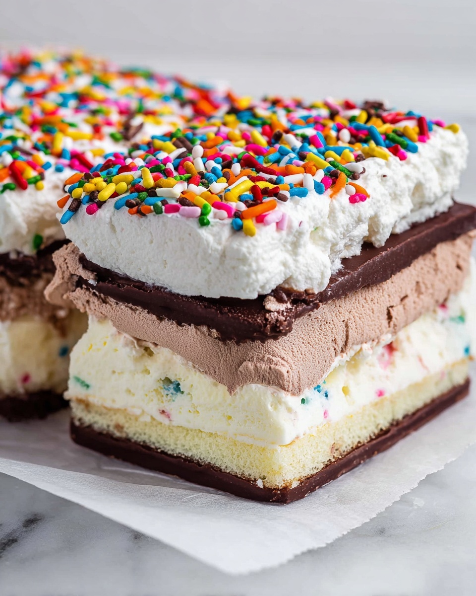 Ice Cream Sandwich Cake with Hot Fudge and Sprinkles Recipe