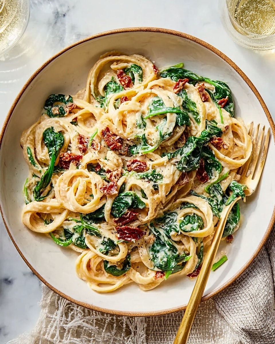 Spaghetti and Spinach with Sun-Dried Tomato Cream Sauce Recipe
