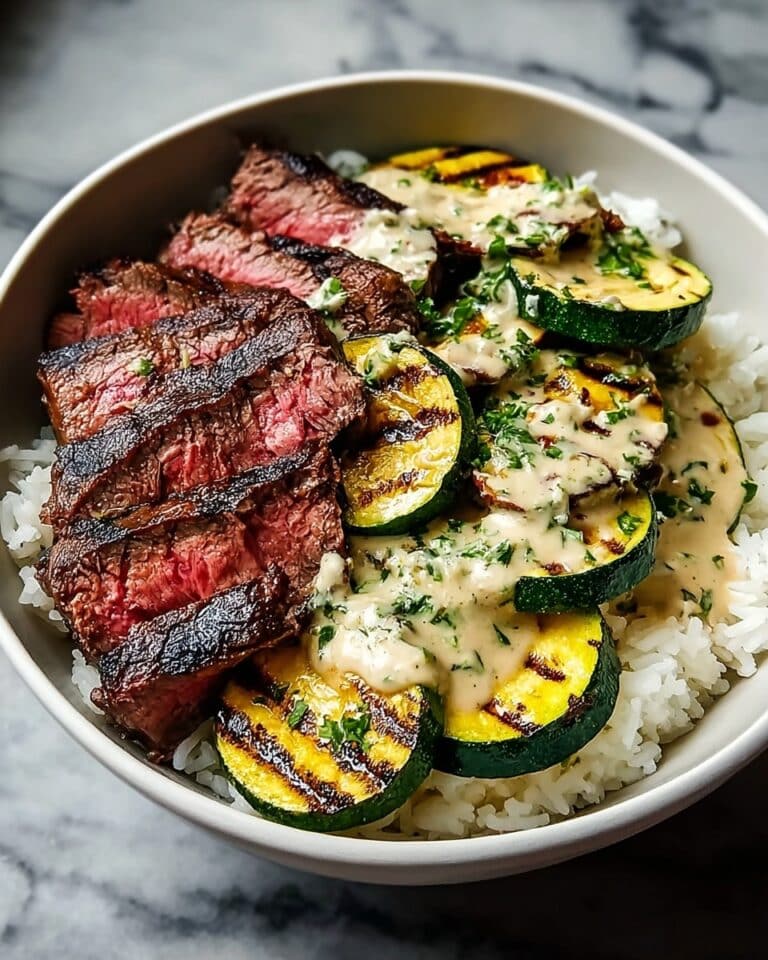 Grilled Steak Bowl with Herb Yogurt Sauce and Grilled Zucchini Recipe